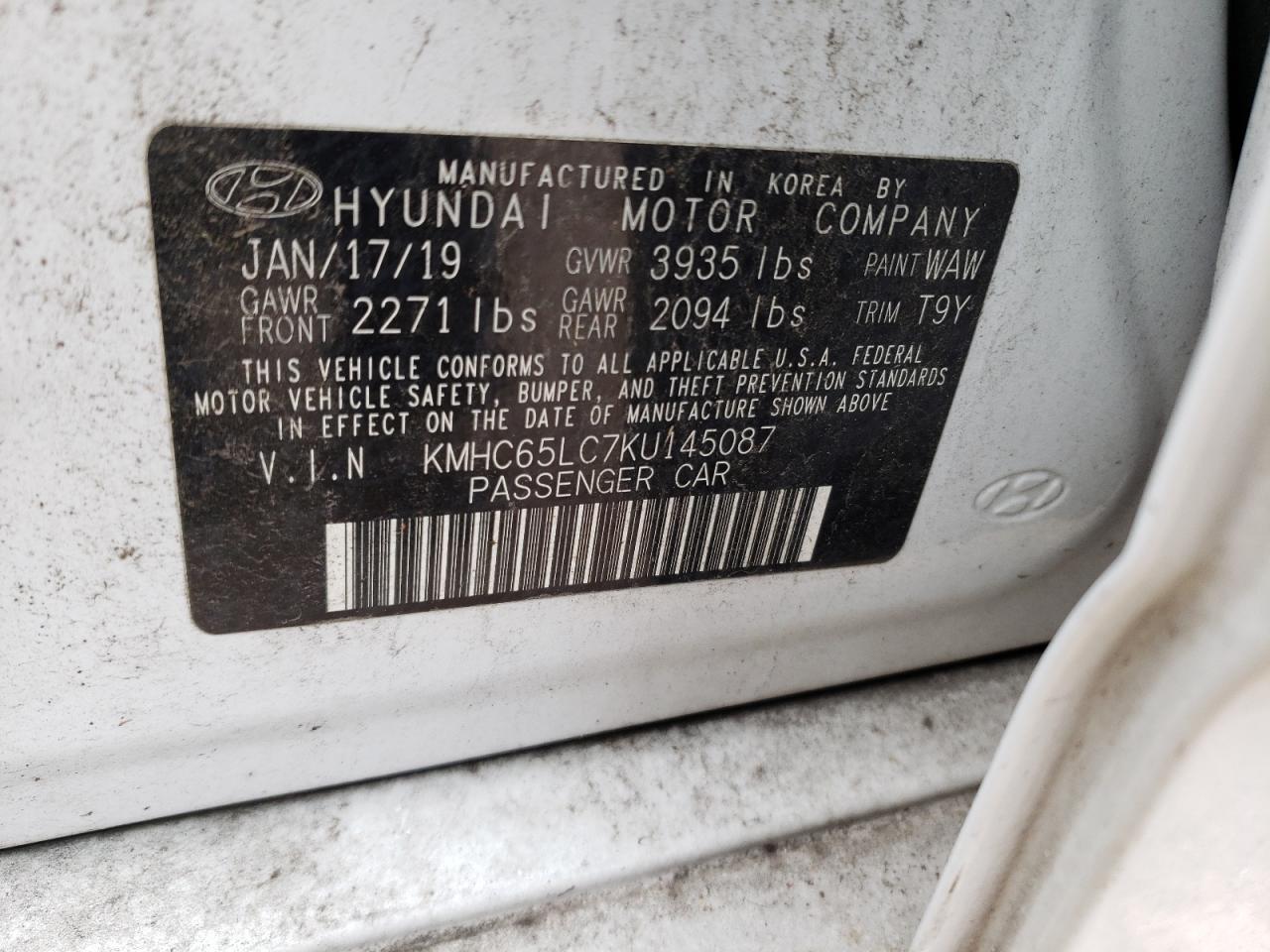 KMHC65LC7KU145087 2019 Hyundai Ioniq Blue