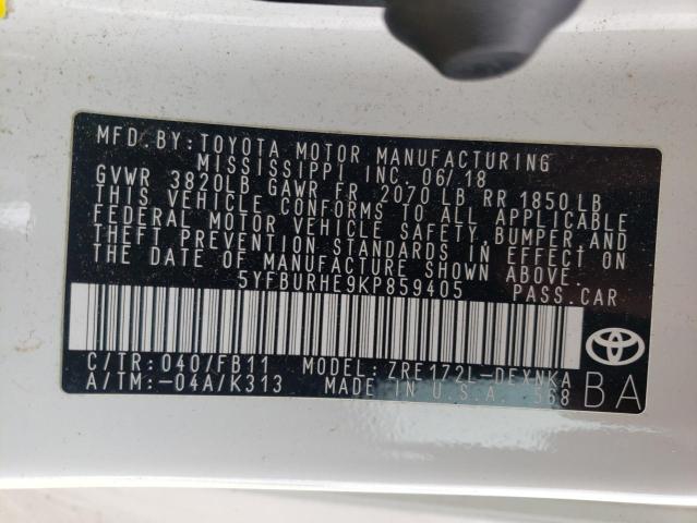2019 TOYOTA COROLLA L 5YFBURHE9KP859405