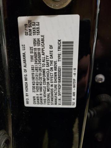 2019 HONDA RIDGELINE 5FPYK3F16KB033031