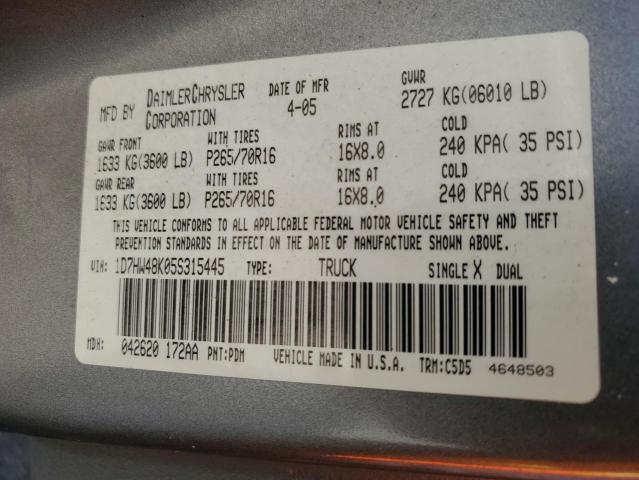 1D7HW48K05S315445 Dodge Dakota Quad Slt