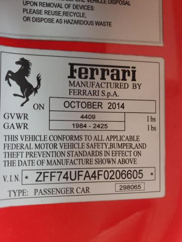 2015 FERRARI F12 BERLIN ZFF74UFA4F0206605