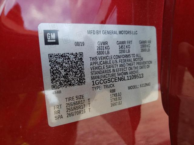 2020 CHEVROLET COLORADO L 1GCGSCEN6L1109513