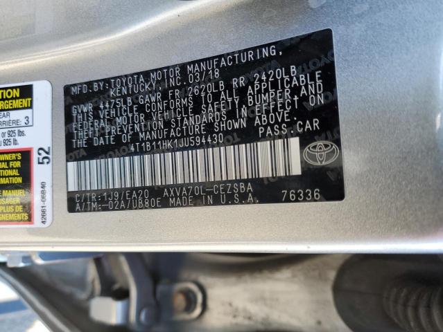 2018 TOYOTA CAMRY L 4T1B11HK1JU594430