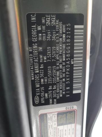 5XYPKDA58GG182125 KIA SORENTO SX