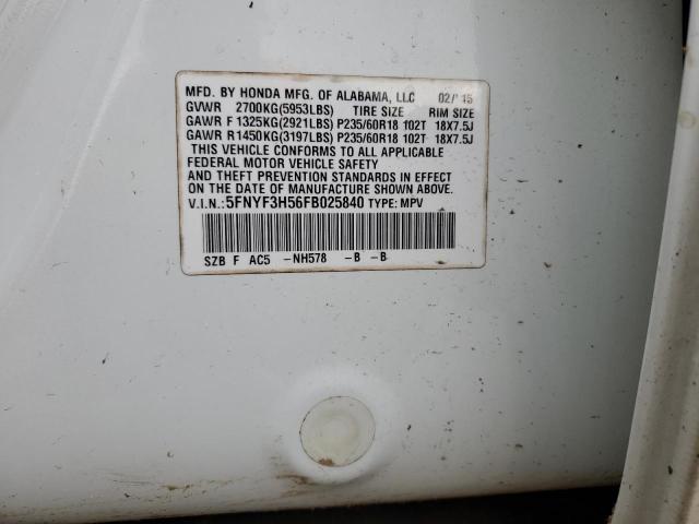 2015 HONDA PILOT EXL 5FNYF3H56FB025840