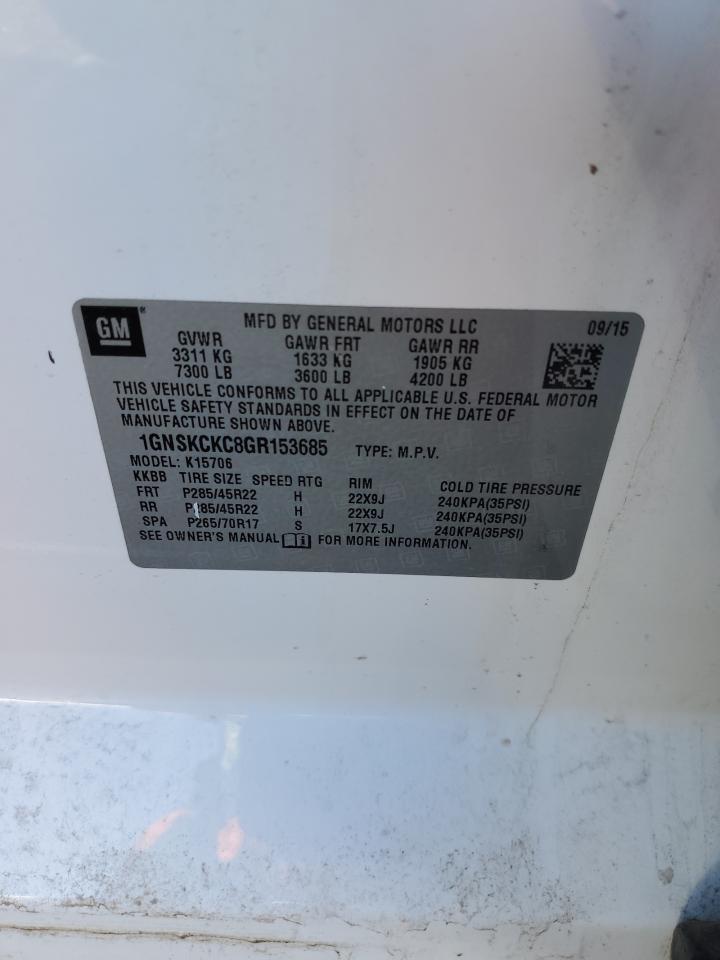 1GNSKCKC8GR153685 CHEVROLET TAHOE 2016