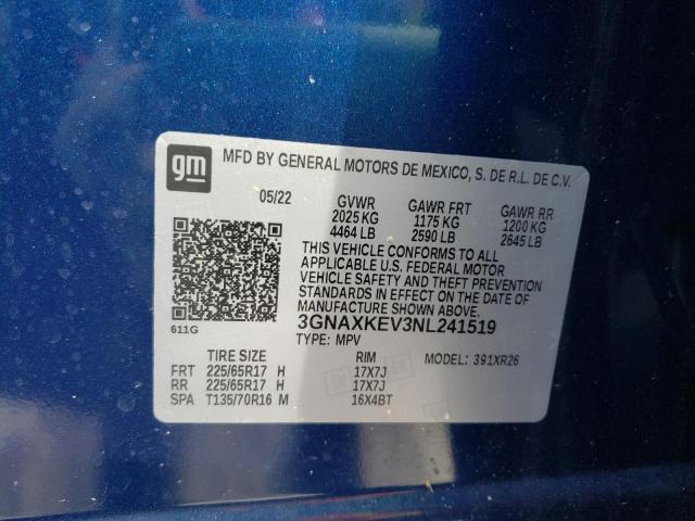 2022 CHEVROLET EQUINOX LT 3GNAXKEV3NL241519