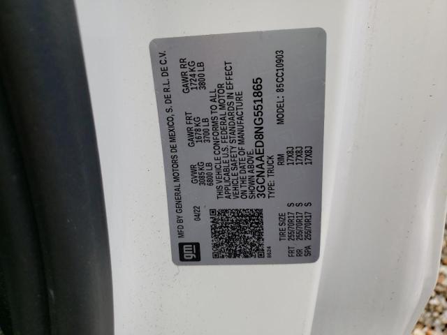 2022 CHEVROLET SILVERADO 3GCNAAED8NG551865