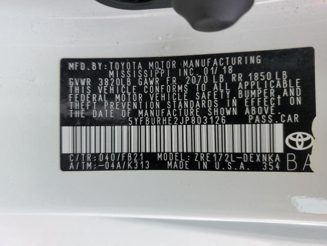2018 TOYOTA COROLLA L 5YFBURHE2JP803126