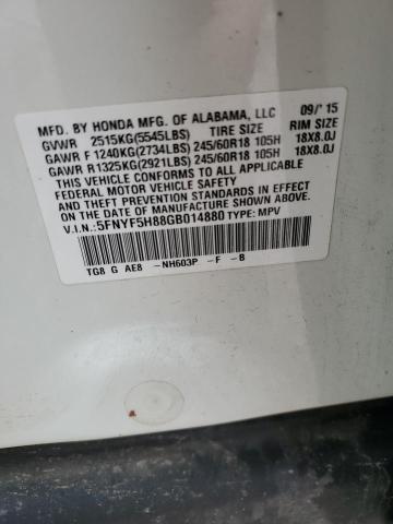 2016 HONDA PILOT EXL 5FNYF5H88GB014880