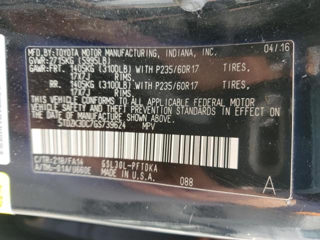 5TDZK3DC7GS739624 Toyota SIENNA