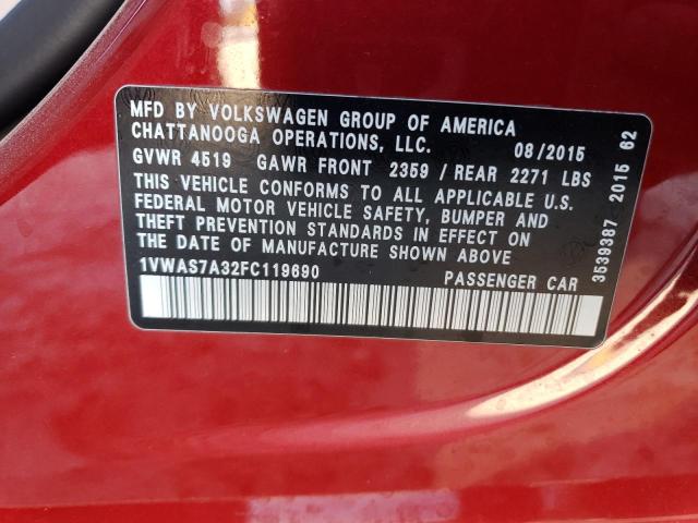2015 VOLKSWAGEN PASSAT S 1VWAS7A32FC119690