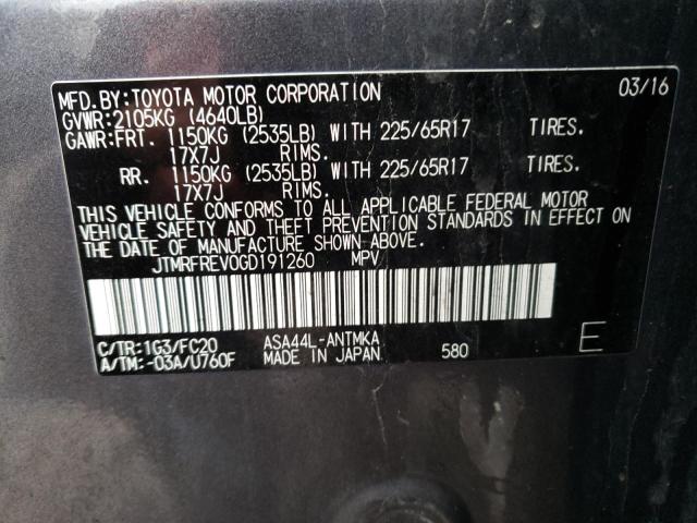 2016 TOYOTA RAV4 XLE JTMRFREV0GD191260