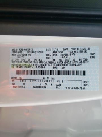 2019 FORD ESCAPE SEL 1FMCU0HD7KUA55691