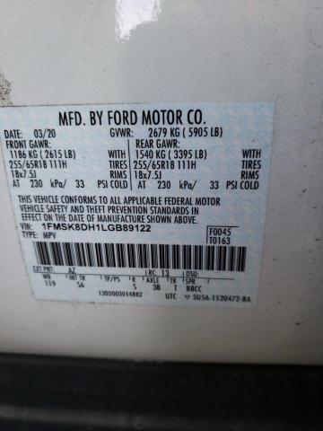 2020 FORD EXPLORER X 1FMSK8DH1LGB89122