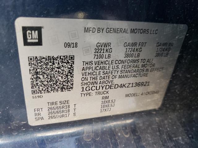 2019 CHEVROLET SILVERADO 1GCUYDED4KZ136921