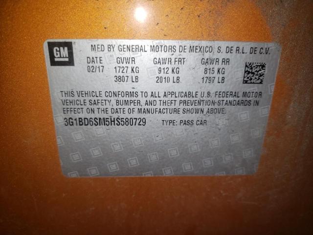 2017 CHEVROLET CRUZE LT 3G1BD6SM5HS580729
