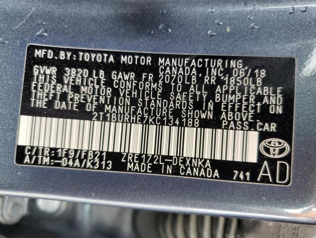 2T1BURHE7KC134188 Toyota COROLLA L