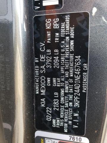 3KPF24AD1NE467634 KIA FORTE FE