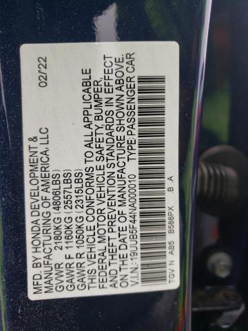 2022 ACURA TLX TECHNO 19UUB5F44NA000010