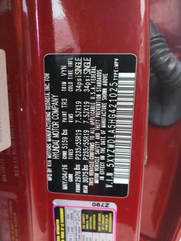 2017 HYUNDAI SANTA FE S 5XYZWDLA5HG421025