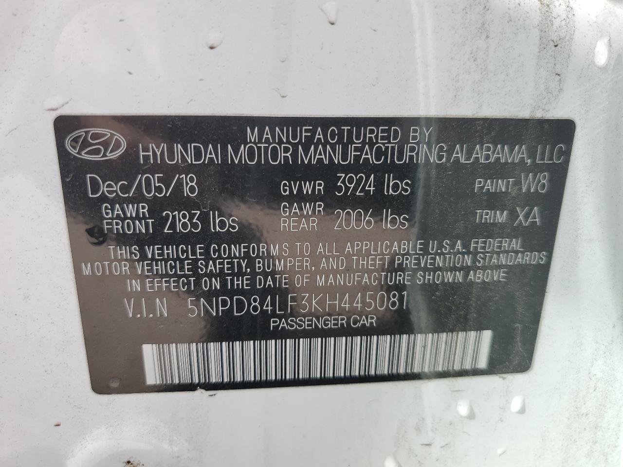 5NPD84LF3KH445081 2019 Hyundai Elantra Sel