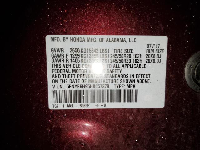 2017 HONDA PILOT TOUR 5FNYF6H95HB057279