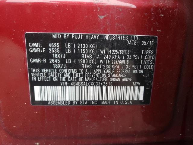 2016 SUBARU OUTBACK 2. 4S4BSALCXG3342610