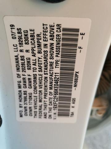 2019 HONDA CIVIC LX 19XFC2F66KE046211