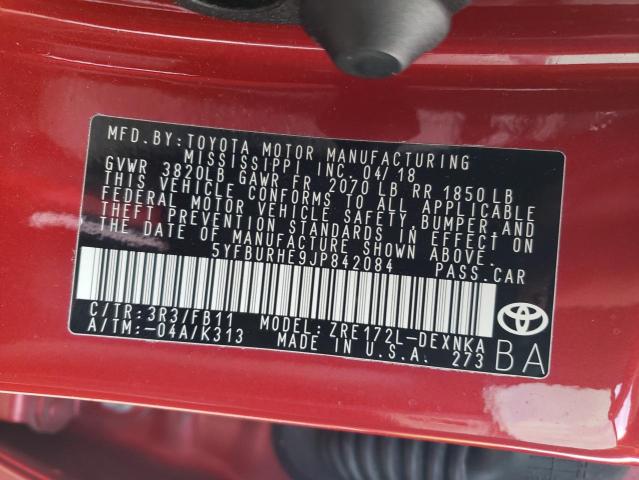 2018 TOYOTA COROLLA L 5YFBURHE9JP842084