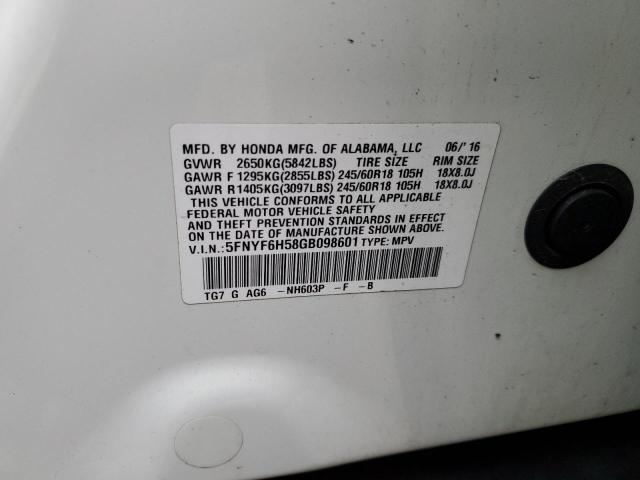 2016 HONDA PILOT EXL - 5FNYF6H58GB098601