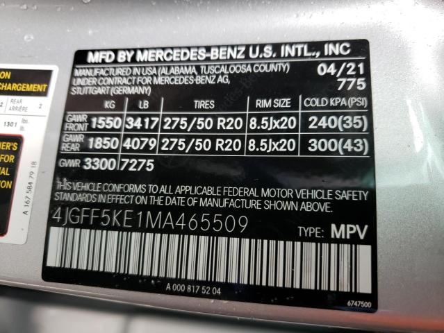 4JGFF5KE1MA465509 Mercedes-Benz Gls 450 4matic