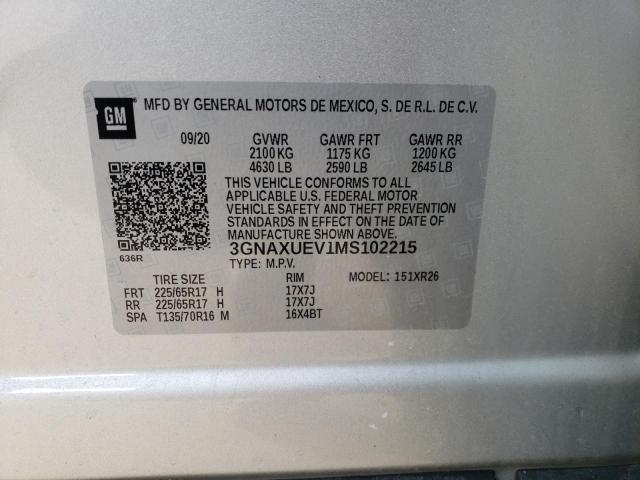 2021 CHEVROLET EQUINOX LT 3GNAXUEV1MS102215
