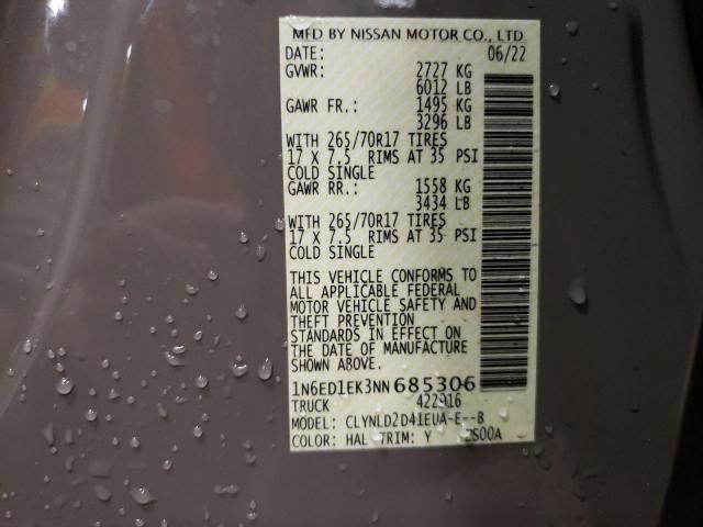 2022 NISSAN FRONTIER S 1N6ED1EK3NN685306