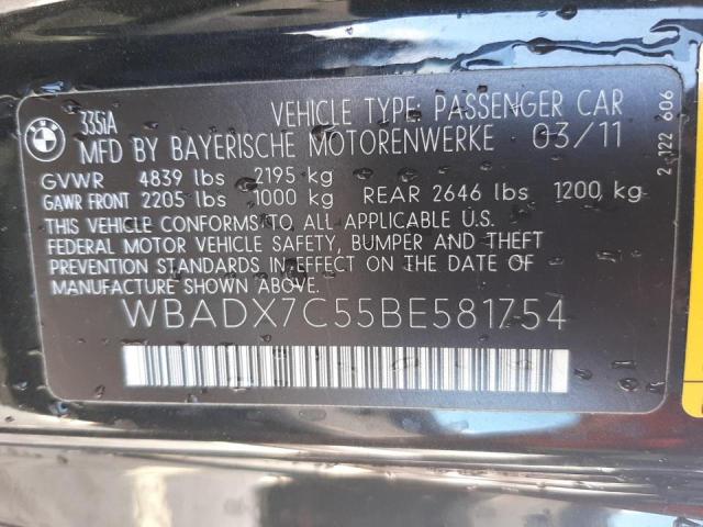 WBADX7C55BE581754 BMW 335 I
