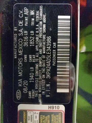 3KPA24AD5LE343986 KIA RIO LX