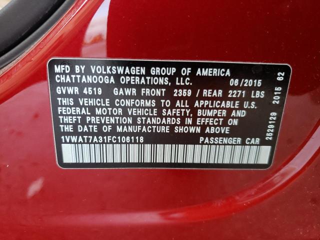 2015 VOLKSWAGEN PASSAT S - 1VWAT7A31FC106118