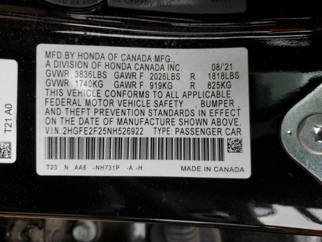 2022 HONDA CIVIC LX 2HGFE2F25NH526922