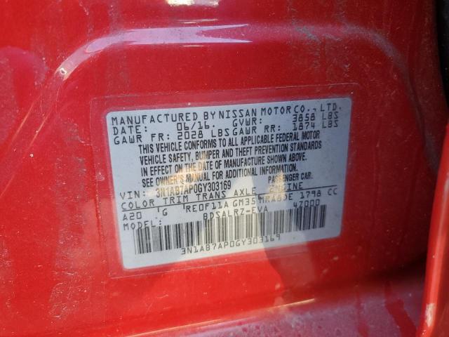 2016 NISSAN SENTRA S 3N1AB7AP0GY303169