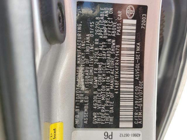 2015 TOYOTA CAMRY LE 4T4BF1FK4FR471478