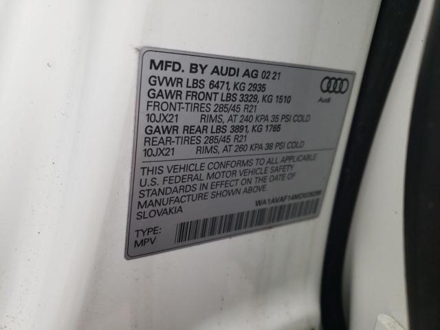 2021 AUDI Q8 PREMIUM WA1AVAF14MD028288