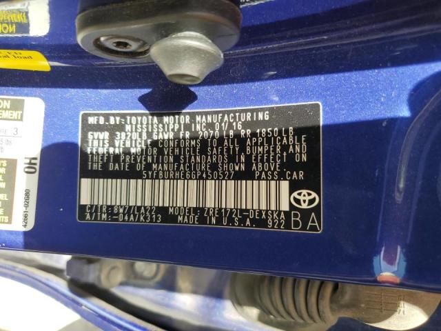 2016 TOYOTA COROLLA L 5YFBURHE6GP450527