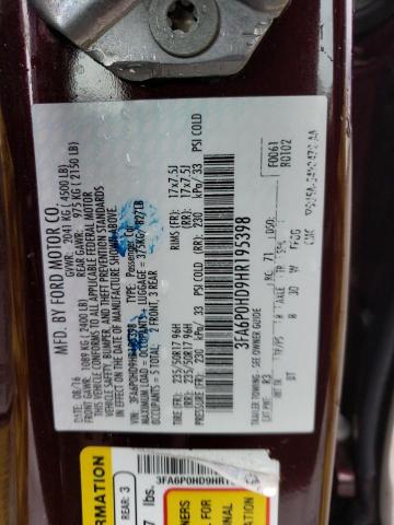 2017 FORD FUSION SE 3FA6P0HD9HR195398