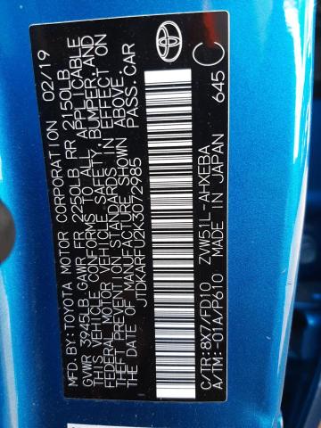 2019 TOYOTA PRIUS JTDKARFU2K3072985