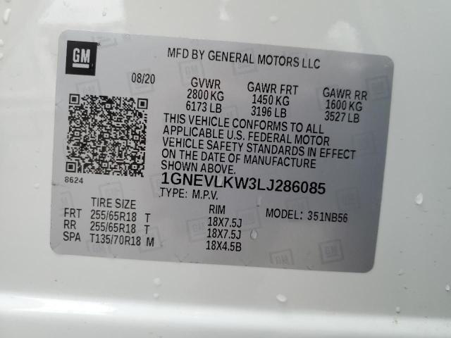 2020 CHEVROLET TRAVERSE L 1GNEVLKW3LJ286085