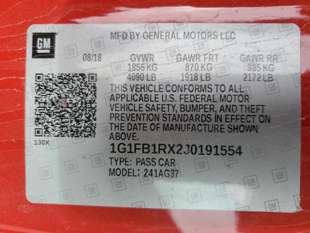 2018 CHEVROLET CAMARO LT 1G1FB1RX2J0191554