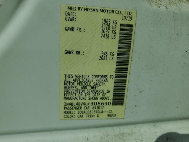 2020 NISSAN ALTIMA S 1N4BL4BV4LN308690