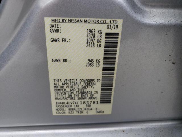 2019 NISSAN ALTIMA SL 1N4BL4EV7KC185781