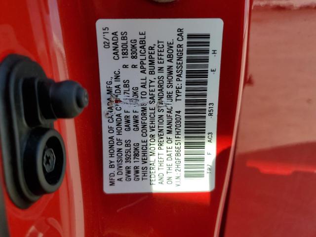 2015 HONDA CIVIC SI 2HGFB6E51FH703074