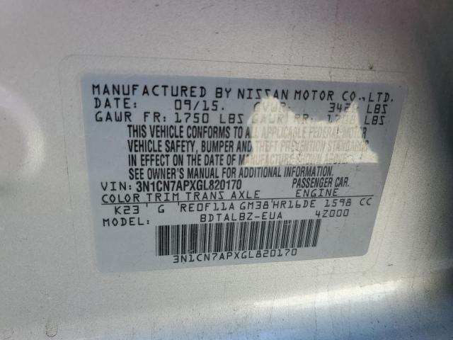2016 NISSAN VERSA S 3N1CN7APXGL820170